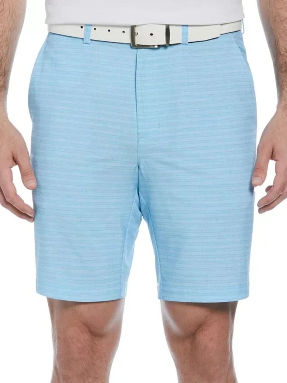 PGA TOUR Striped 8" Golf Shorts Men's 38 Ethereal Blue Pocket Button Zip Closure